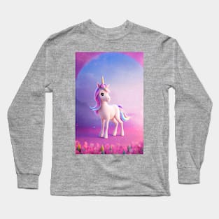 Cute White Unicorn with Pink & Blue Mane Long Sleeve T-Shirt